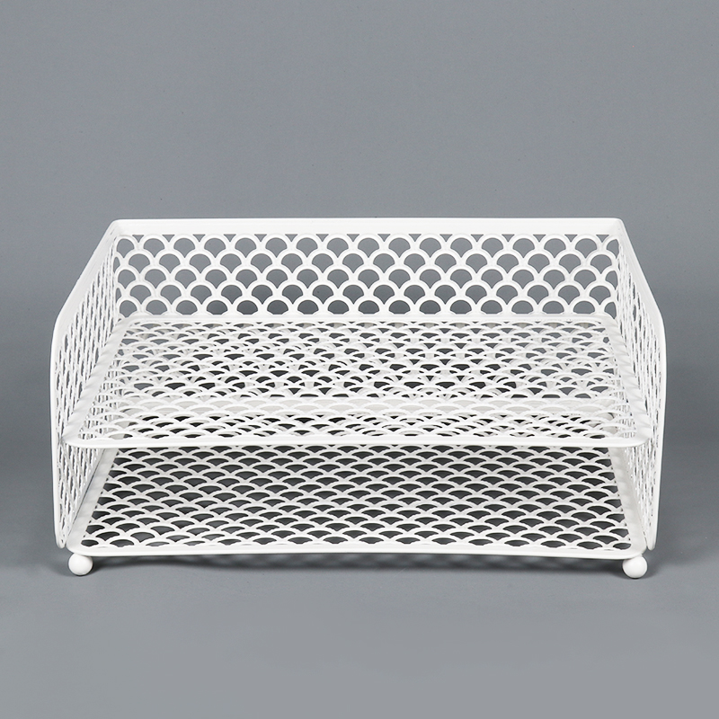 2 Tier Office Supplies White Desk Organizers Stackable File Holder Organizer Metal Stackable Paper File Document Letter Trays