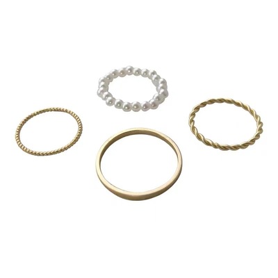 4pcs Ring Set Round Simple Circle Pearl Fashion Temperament Goddess Summer Jewelry Korean Hot Selling Ring Female Party Gift