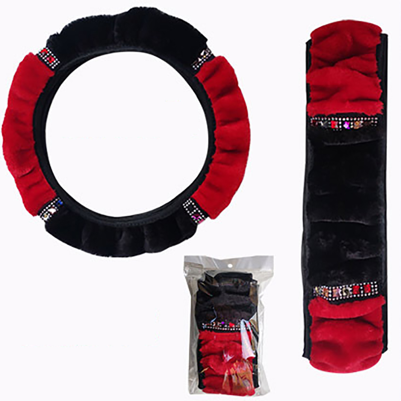 Car Universal Soft Plush Rhinestone Car Steering Wheel Cover Interior Accessories Steering-Cover