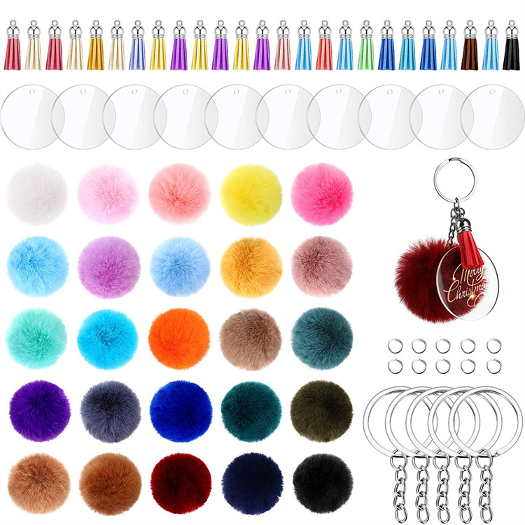New style creative gift round shape clear acrylic key chain with tassel custom acrylic key chain blank