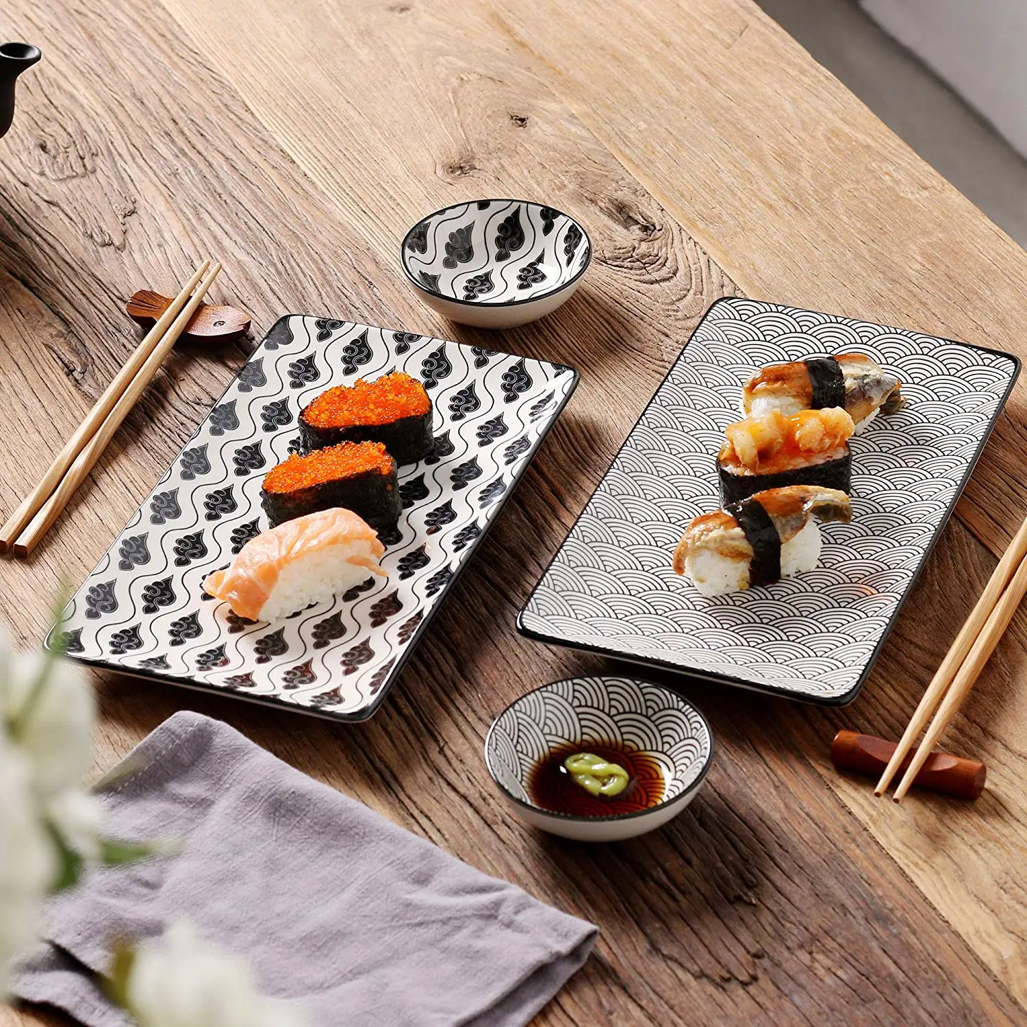 Sushi Set Sushi Set Ceramic Japanese Style Set Of 2 Sushi Plates 2 Dip Bowls Gift Box