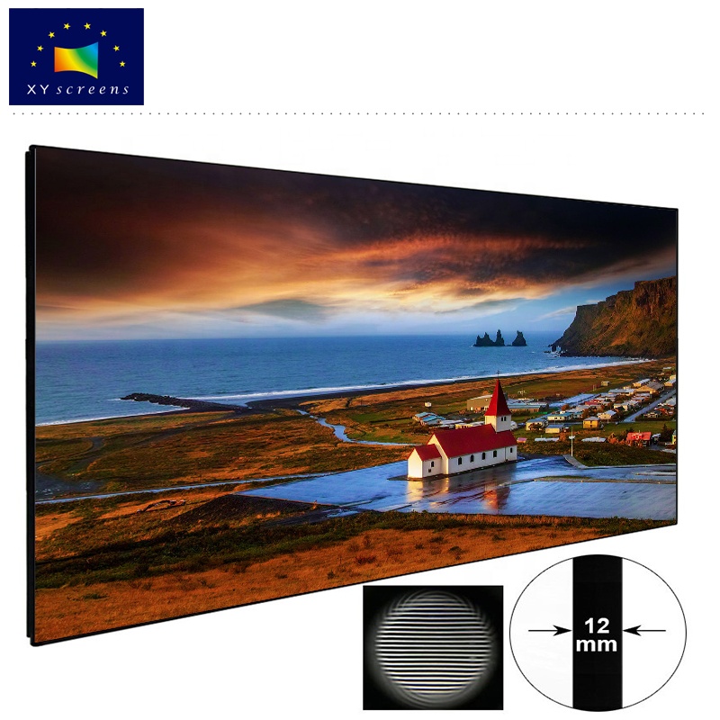 XY 80-120 дюймовый тонкий проекционный экран с фиксированной рамкой и потолочным светильником, отклонение CLR ткань PET Crystal для лазерного проектора UST