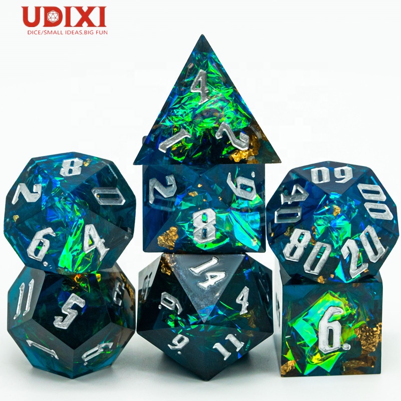 Udixi Sharp Edge Dice for Dungeons and Dragons Black&Blue Resin d&d Dice Set