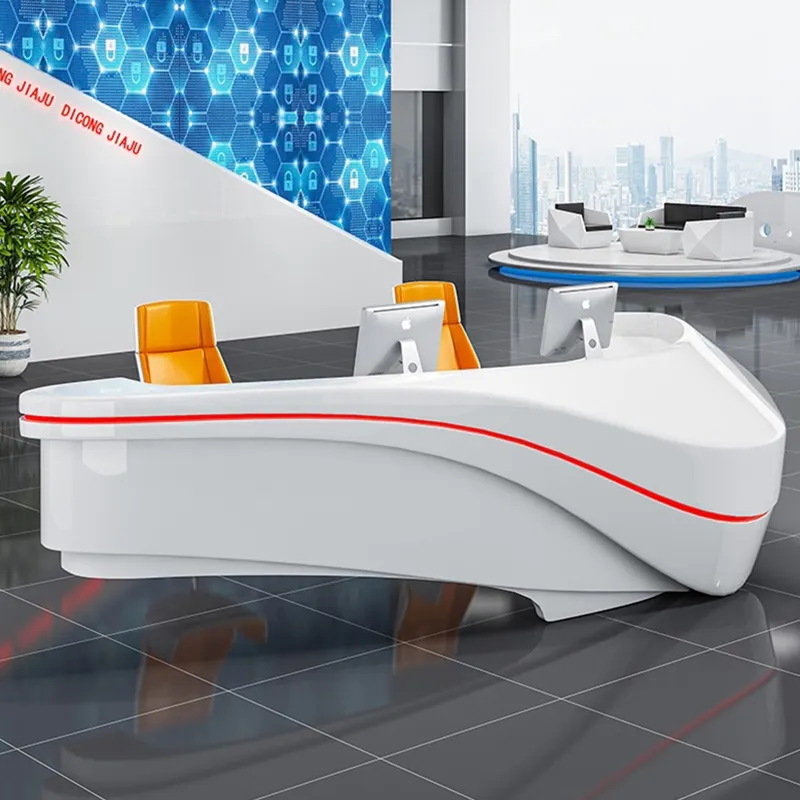 QTZ25 Customized Glossy Office V Shaped Desk Reception Office Furniture Wood Modern Fiberglass White Reception Desk