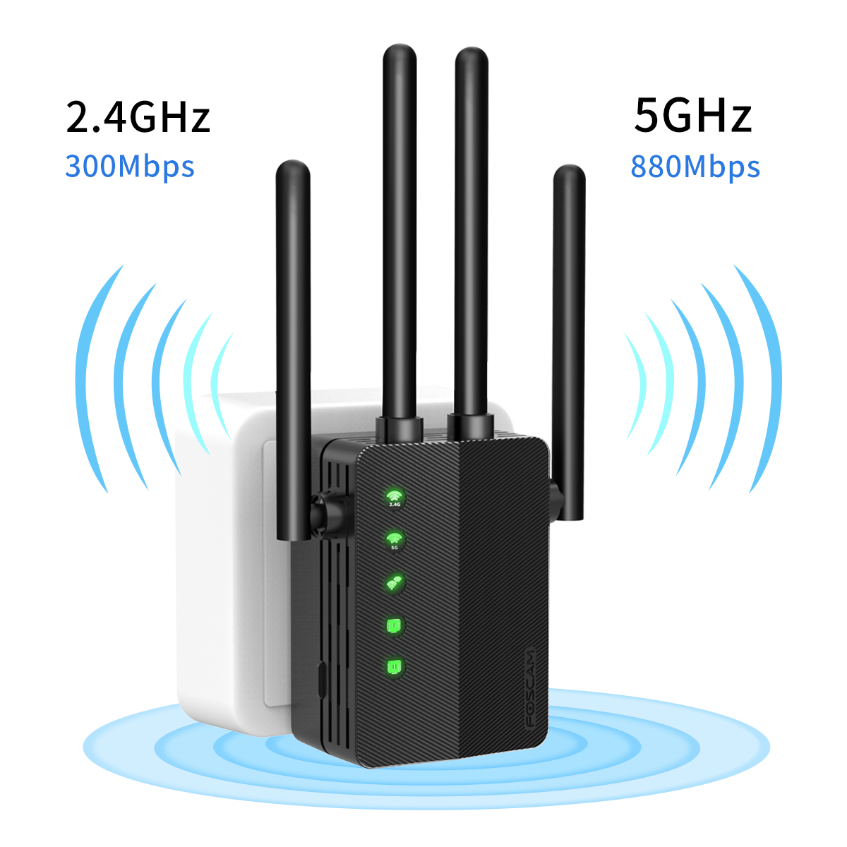 Foscam 2,4 ГГц и 5 ггц Wifi ретранслятор, расширитель диапазона, усилитель сигнала, 1200 Мбит/с, черный