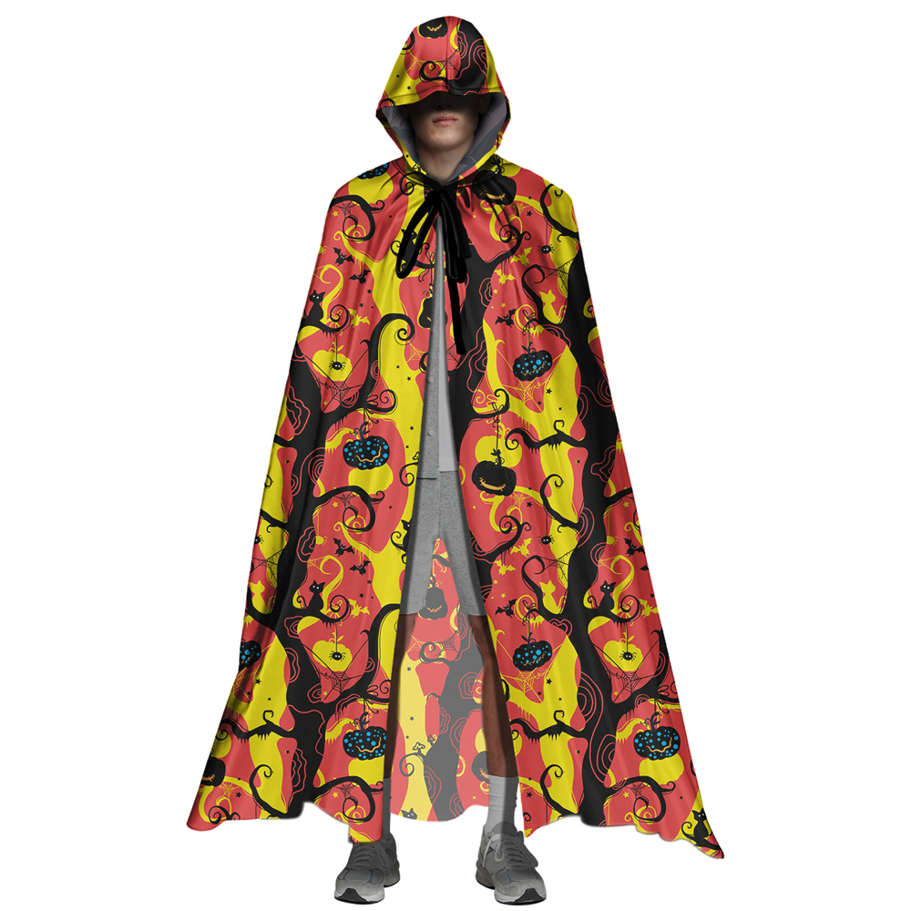 Custom Bats Candy Skull Print Hooded Cloak Poncho Cape For Men Shawl HoodCosplay Costume Adult Halloween Cosplay Costumes Party
