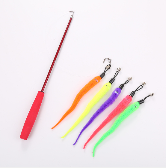 Factory stock three-section telescopic suit with 5 caterpillar replacement head funny cat toy stick