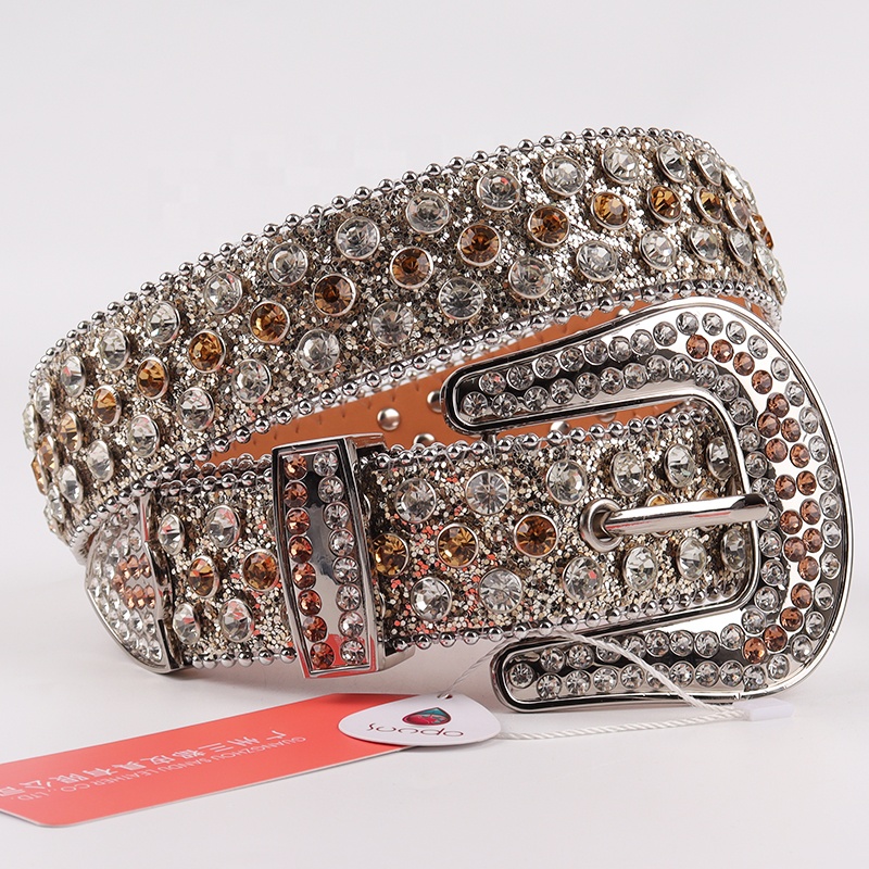 SUNDO Luxury Western Custom Rhinestone Belt Buckle Crystal Belt for Men Women Leather Diamond