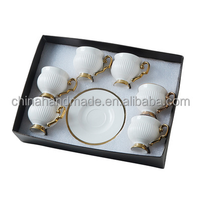 12pcs New Arrived Arabic Tea Cups And Saucers Ceramic Turkish Coffee Cups Gold Drawing Middle East Dessert Dish