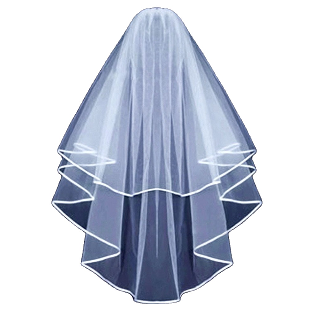 2021 White & Beige Fashionable Simple Short Tulle Two Layer Bat Type with Comb Bridal Veil for Marriage Accessories