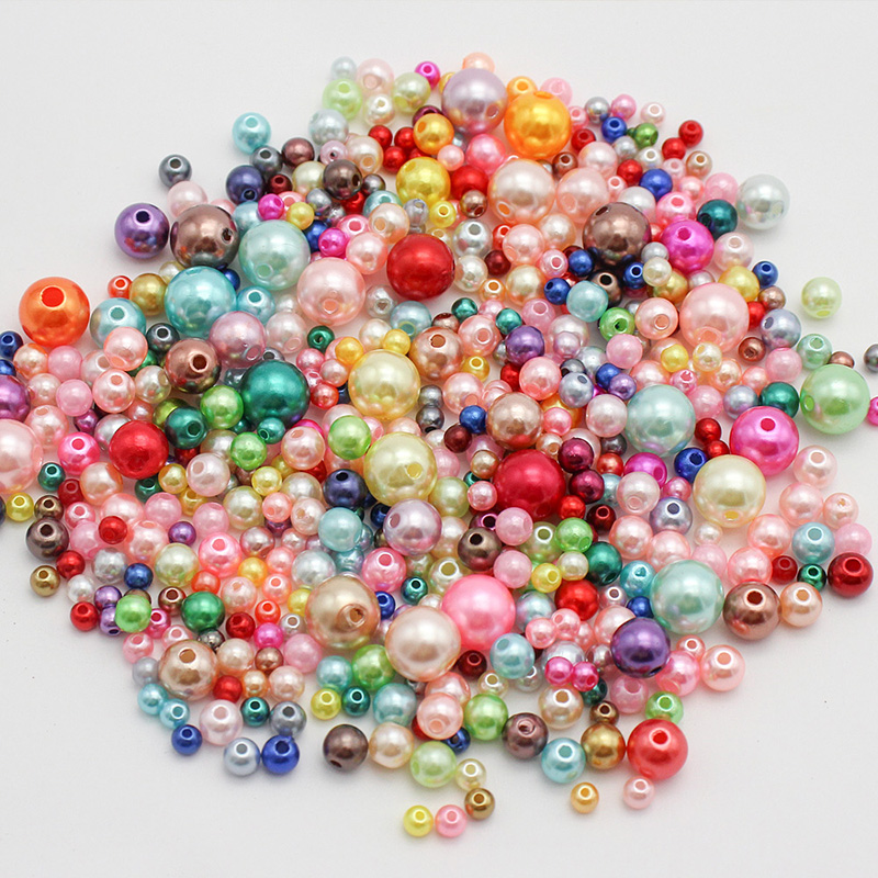 50g/lot Approx 500pcs 4/5/6/8/10mm ABS Round Pearls Rhinestone Loose Beads