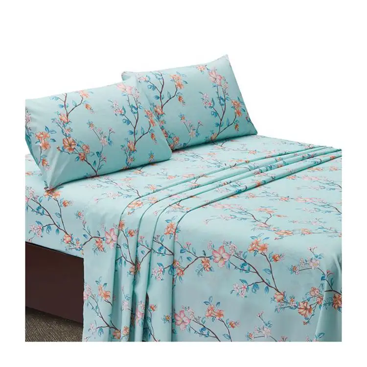 Home textile supplier bedsheet material floral microfiber 100% polyester printed bedding fabric for bedding