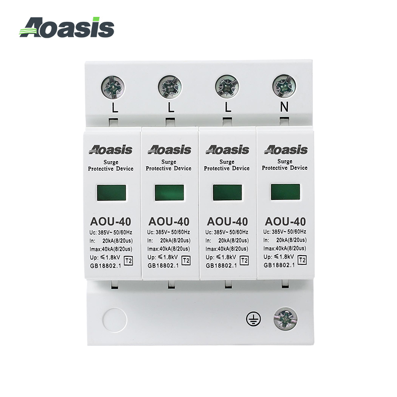 AOASIS AOU-40 4-полюсный автоматический 80ka 3 фазы Защита от всплесков напряжения постоянного тока, сетевой фильтр СПД 220v 380v Напряжение перенапряжений предохранитель источника питания, сетевой фильтр СПД