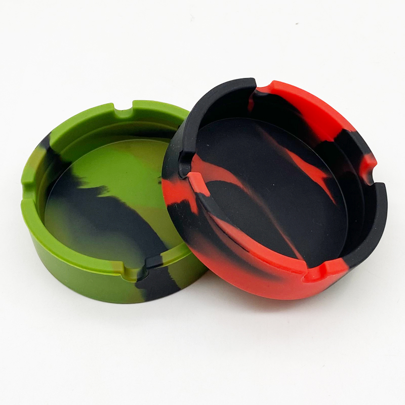 SHINY Smoke Shop Supplies Custom Logo Printed Advertising Fluorescence Marble Round Silicone Pocket Cigarette Ashtray