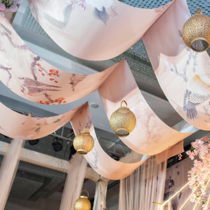 New Chinese style wedding props ceiling voile floating top yarn painting ink painting Chinese style house top decoration gauze