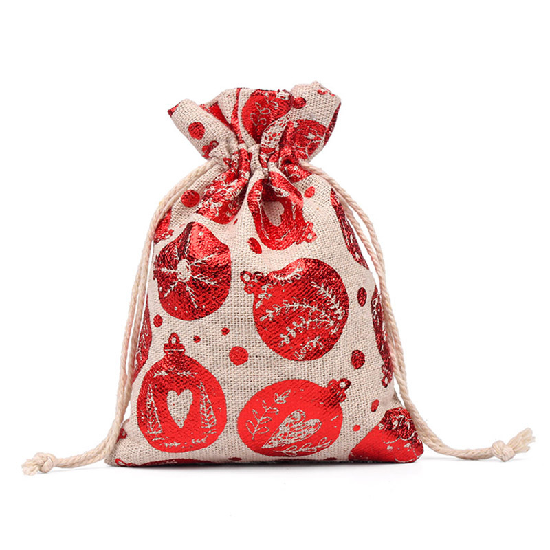 Customized Drawstring Cotton Linen Christmas Candy Pouches Bags Gift Packaging