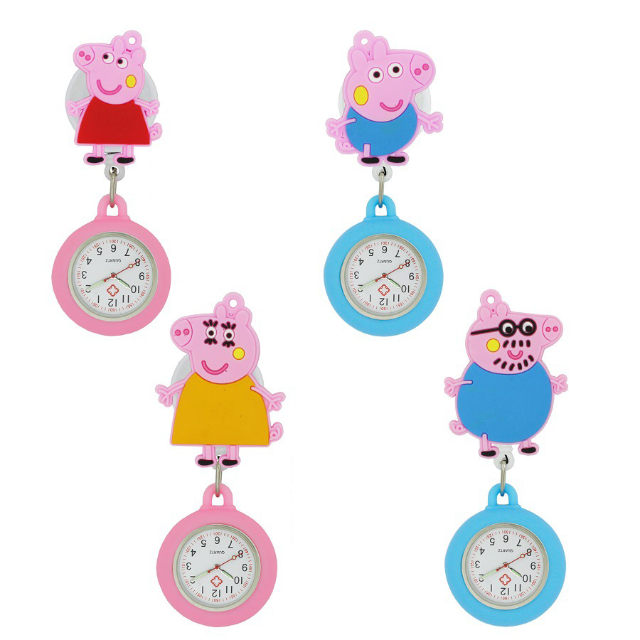 Cartoon Luminous Pointer Breast Brooch Watch Nurse Pocket Silicone Watch Stretchable Watchband Back-clip