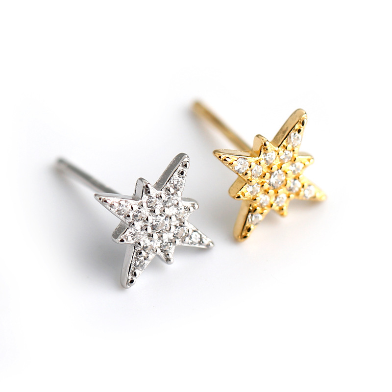 S925 sterling silver Diamond zircon star earrings 7BEADS custom gold silver retro stud earring jewelry for women gift party