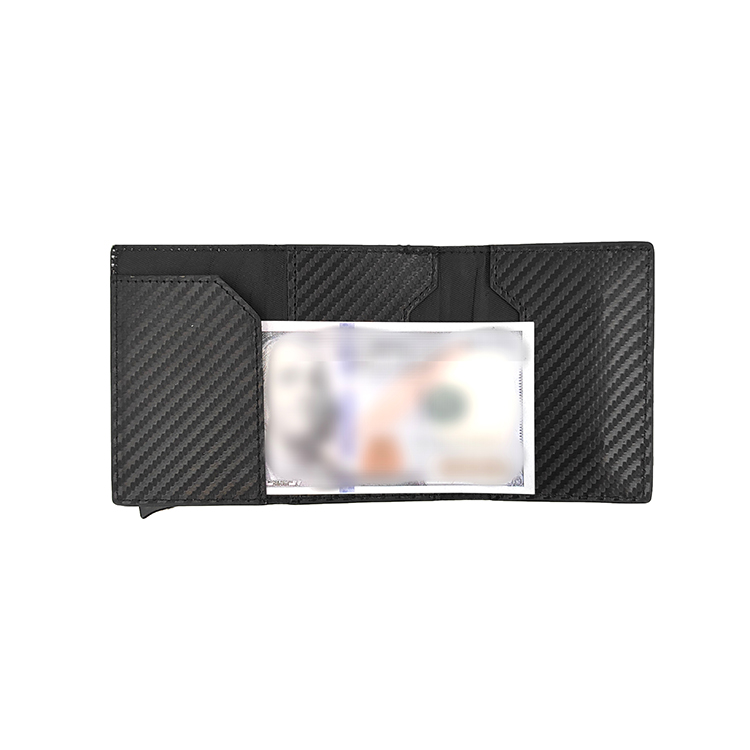 Auto Pop up Carbon Fiber RFID Blocking Card Holder Smart Wallet PU Leather Money Clip Front Pocket Card Holder
