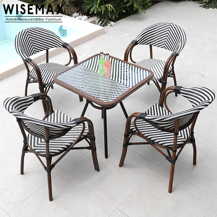 WISEMAX FURNITURE retro french bistro cafe garden outdoor plastic dining chair cheap wicker rattan chairs table set