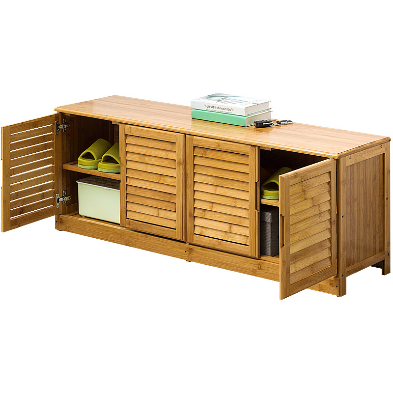XJ004 Double Layer Bamboo Shoes Rack Box Cabinet Storage With Door Wholesale Modern Home Shoe Storage Shelf For Entry Designs
