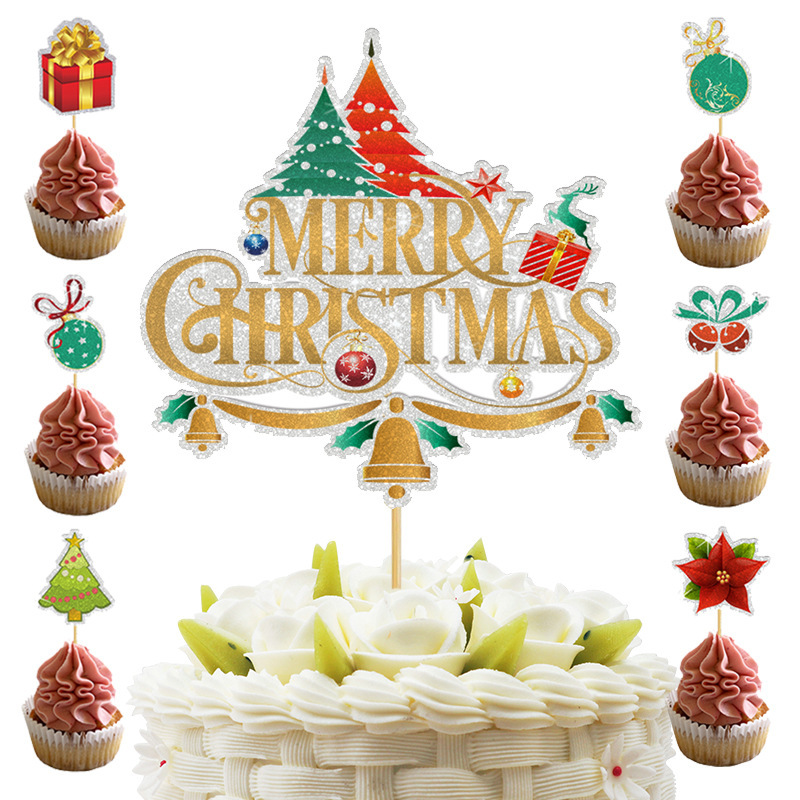 Start Party Christmas Party Decoration Merry Christmas Cake Topper Christmas Tree Hat Cake Topper Party Holiday Supplies