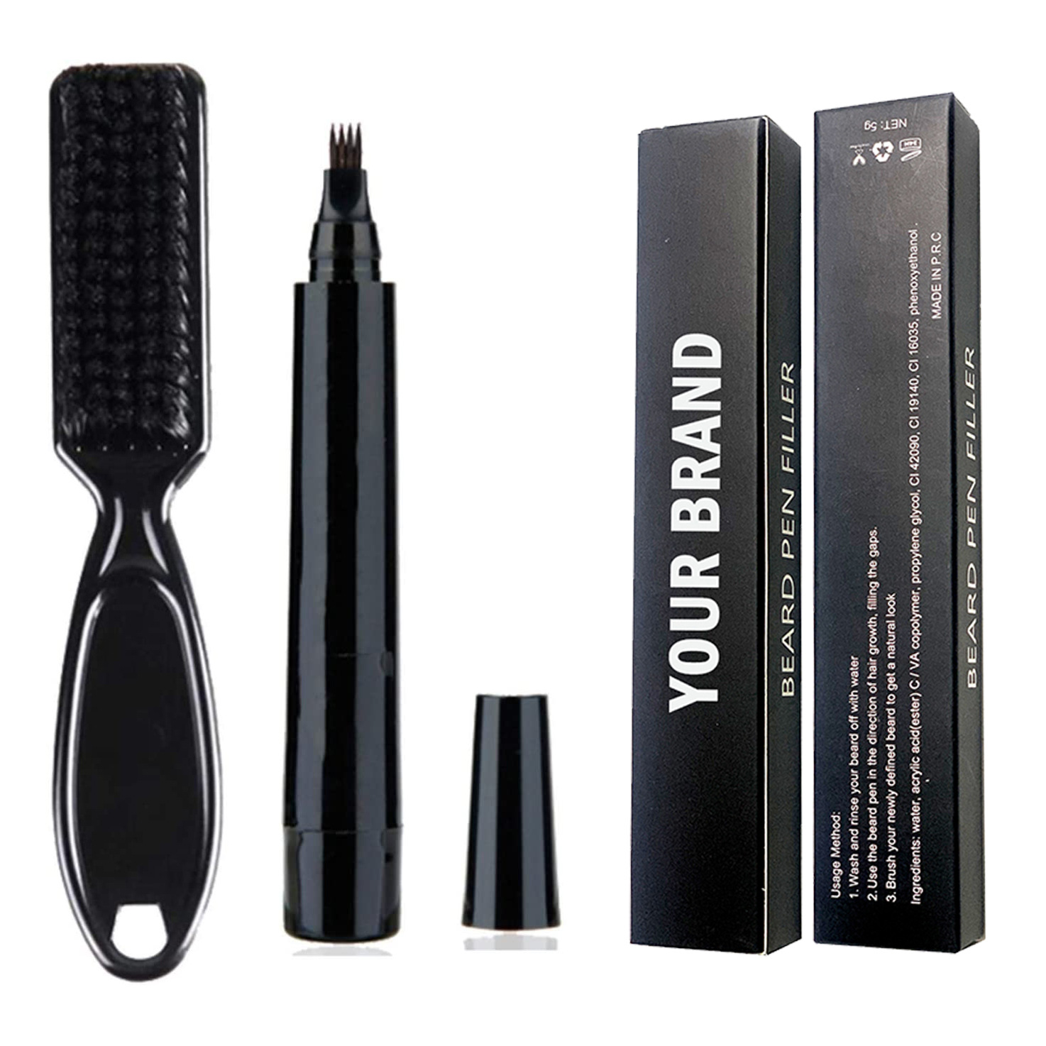 Private Label Men's Beard Pencil Brush Set Filling Kit Pencil Waterproof Long-Lasting Coverage Beard Pens