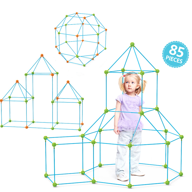 85pcs Creative Kids DIY Tent Builder Fort Construction STEM Toy Science Education 3D Play House Castle Tunnels Fort Building Kit