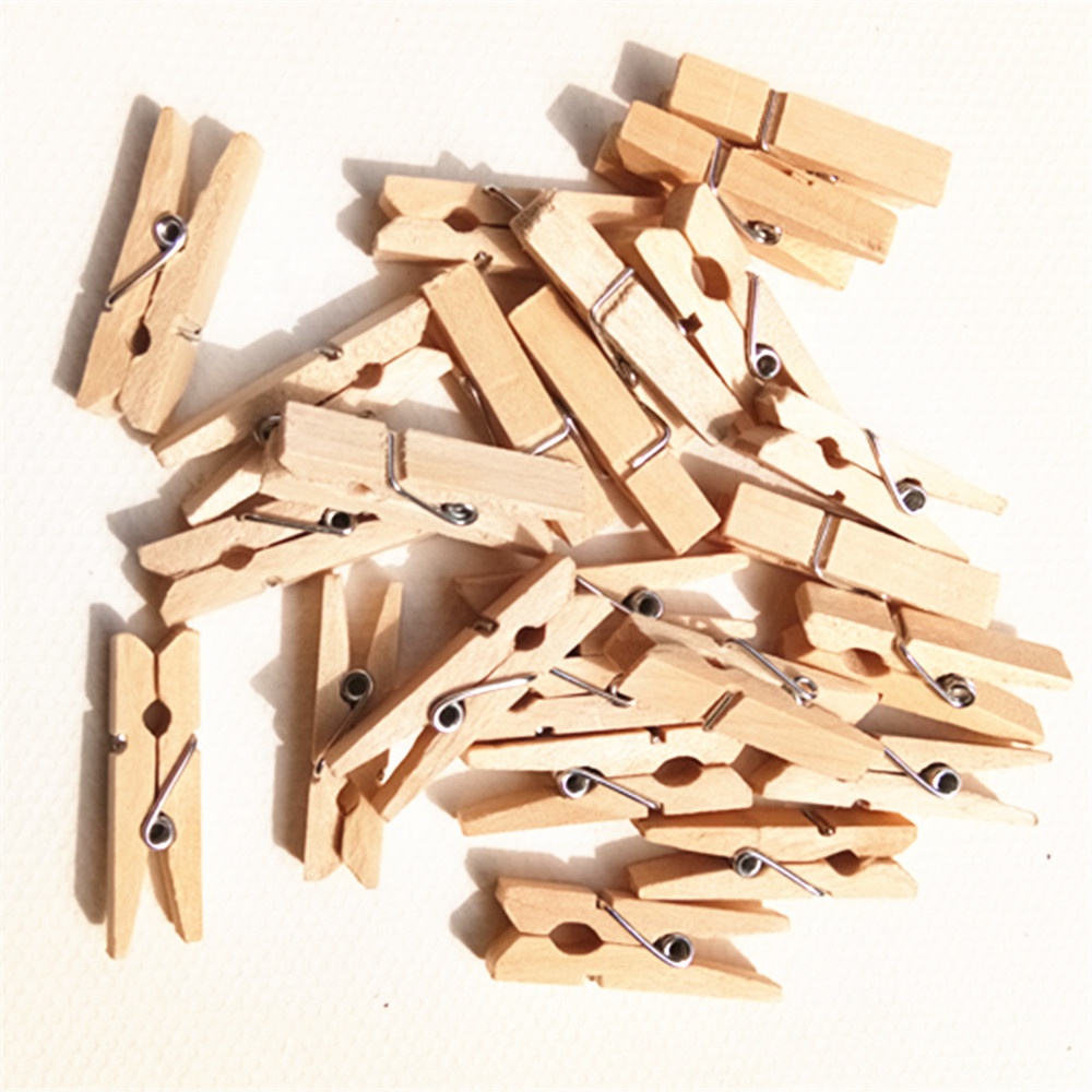 IN STOCK 2.5CM 100PCS Natural Wooden Peg Mini Clothes Clip set