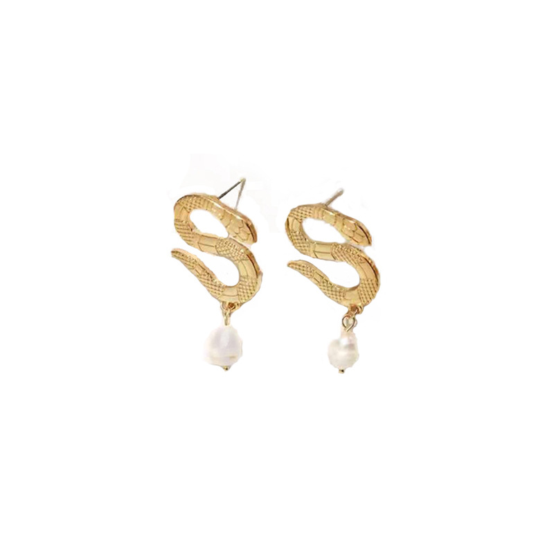 Exaggeration And Retro Personality Serpentine Embossed Earrings Metal Snake Earrings