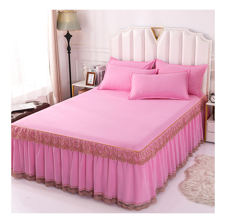 wholesale online pink modern bedding hotel home 3 pcs pillowcase skirt bed sheet set