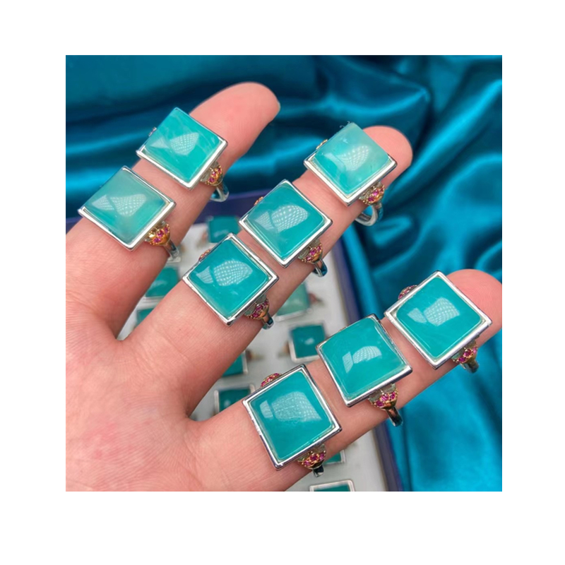 Fashion Silver plating on copper Square shape Amazonite Jewelry Natural single stone rings Size 12*12 millimetre
