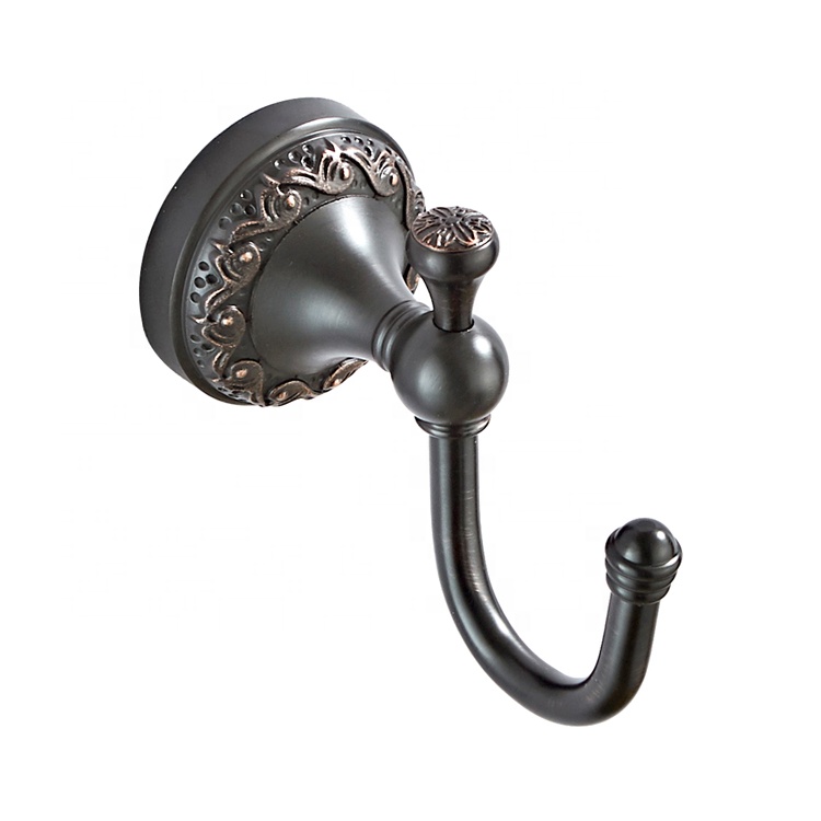 Wholesale household bathroom wall-mounted embossed round chassis retro black copper clothes hook