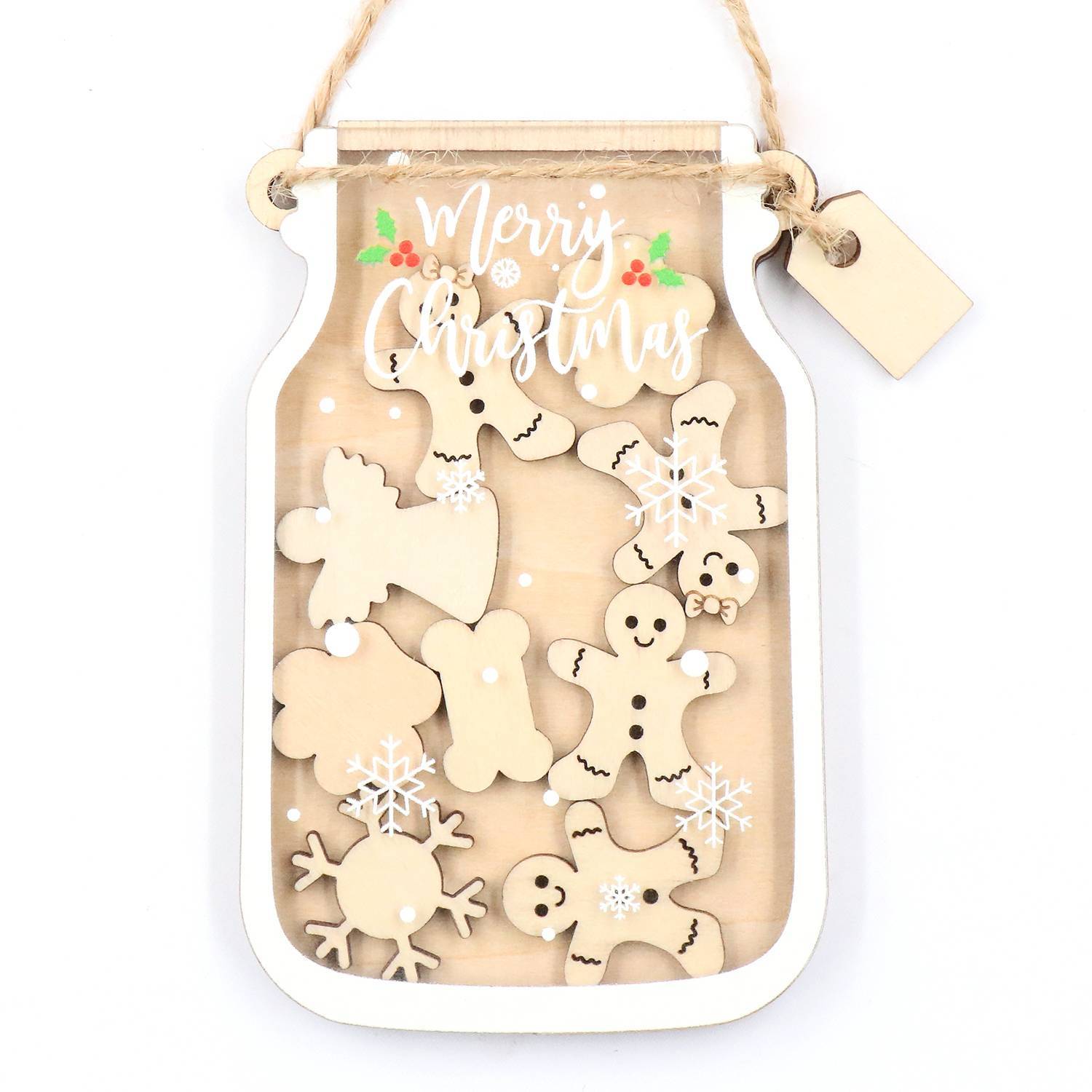 MD131CH1419 Laser-Printed Gingerbread Cookie Ornament Wooden Christmas Tree Jar Gift Box Packed Family Party Use