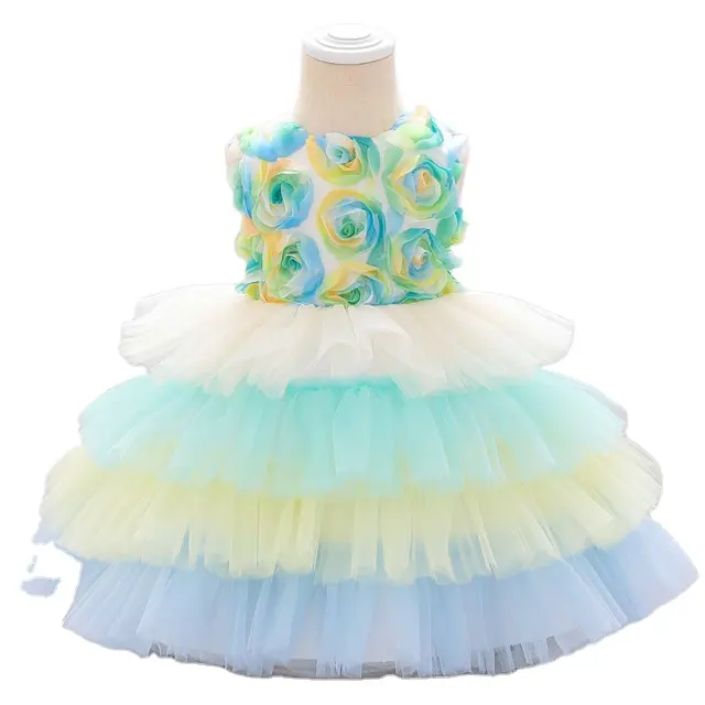 Одежда для маленьких девочек, платье принцессы, детское платье на день рождения с большим бантом и цветами для девочек