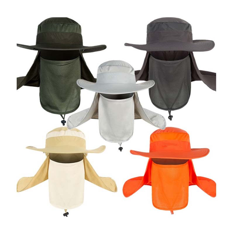TBH Wholesale Outdoor Sports Summer Sun Protect Cool Large Brim Green Army Camaflouge Bucket Hat With Mesh Mask Cover Bandana