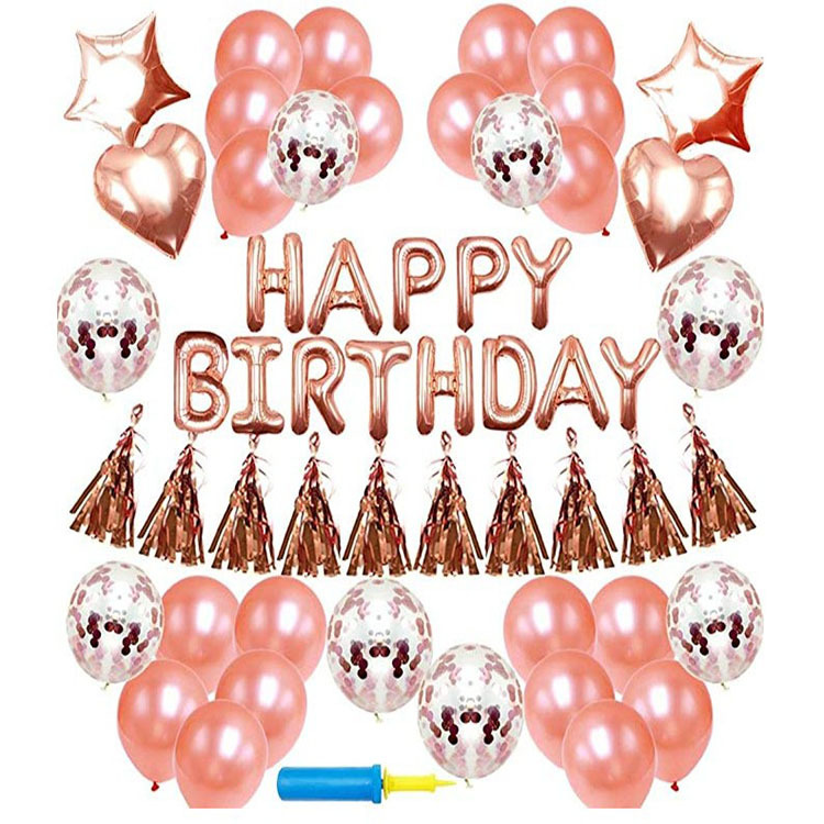 Birthday Party Supplies Rose Gold Party Happy Birthday Banner Balloons Birthday Girl Decorations Set