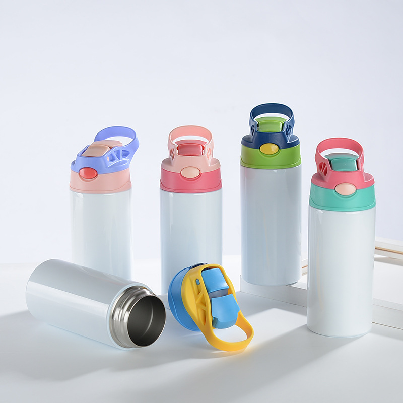 Sublimation 12oz Stainless Steel Drinking Cup Double Wall Vacuum Insulated kid water bottle with Handle Spill Proof Children