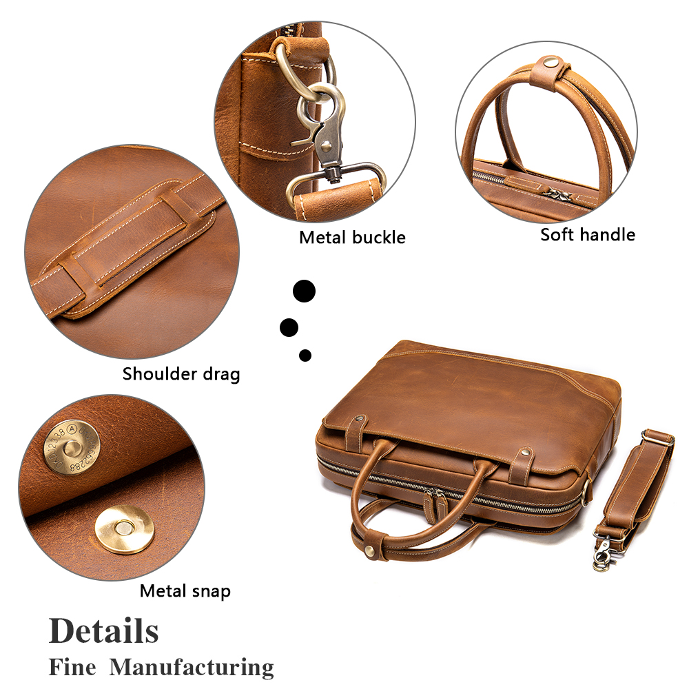 Marrant 7375 Large Volume crazy horse genuine leather designer mens laptop bags brown custom metal laptop briefcase leather