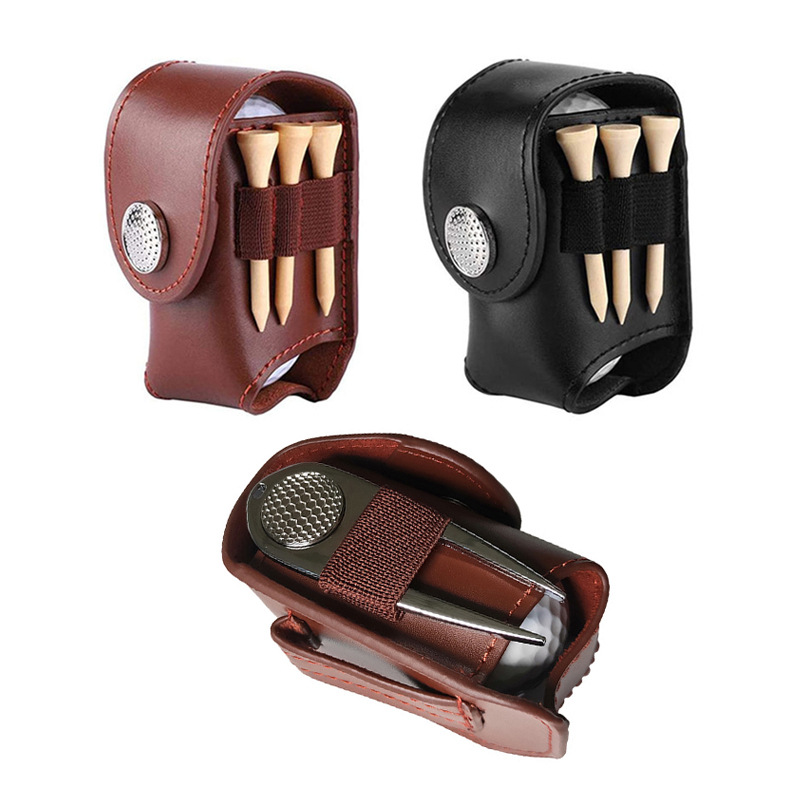 Custom Golf Training Aid Accessories Products PU Leather Portable Mini Golf Pouch Kit for 3 Balls with Golf Tee   Divot Tool