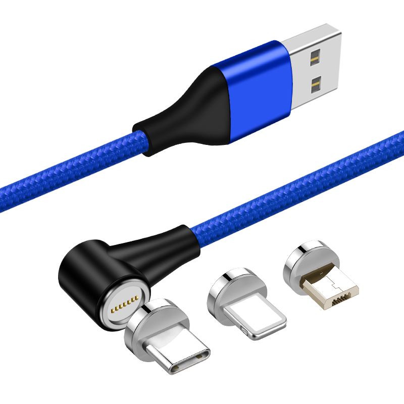 Nylon braided 3A magnetic charging cable right angle 90 degree fast phone charger micro usb magnetic cable connector