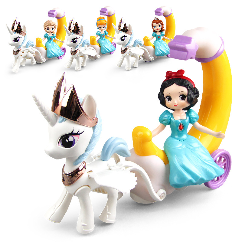 Frozen Princess LED Moon Unicorn Music Carriage Aisha Princess Accessories Toys for Girls Birthday Toy Moon Toys for Toddlers