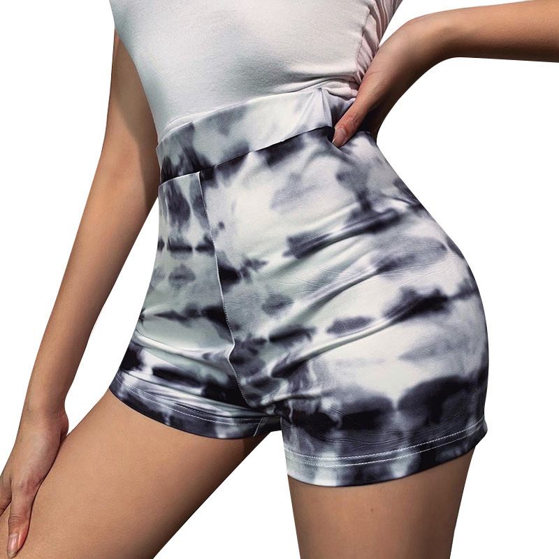 New Printed Tight-fitting Booty Sports Shorts Women's High Waist Skinny Yoga Fitness Tie Dye Shorts