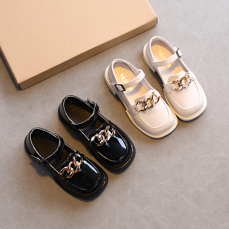 Kids Loafers Chain Metal Slip on Shoes Girls Patent Leather Oxford Shoes Boys Casual Shoes Sneakers Child Boat