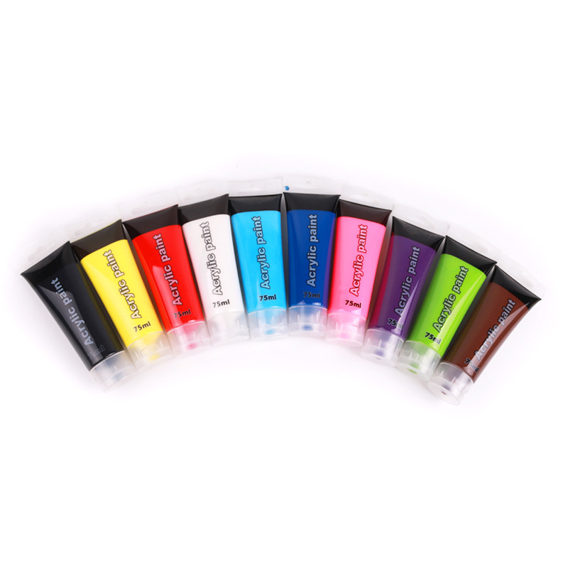 Acrylic Paint Set 12 Colours 75ml, Perfect for Canvas, Wood, Fabric, Leather, Cardboard, Paper, MDF and Crafts