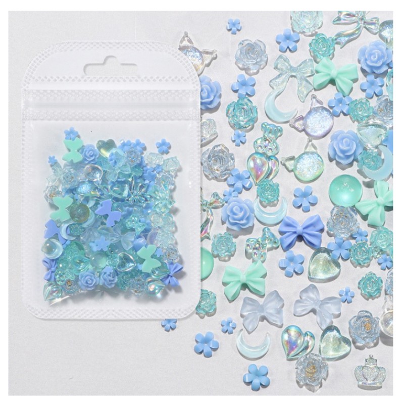 Nail art Resin 100 Pieces of Resin Manicure Jewelry Material Package Love Bow Flower Moon Mixed Nail DIY Decoration Wholesale