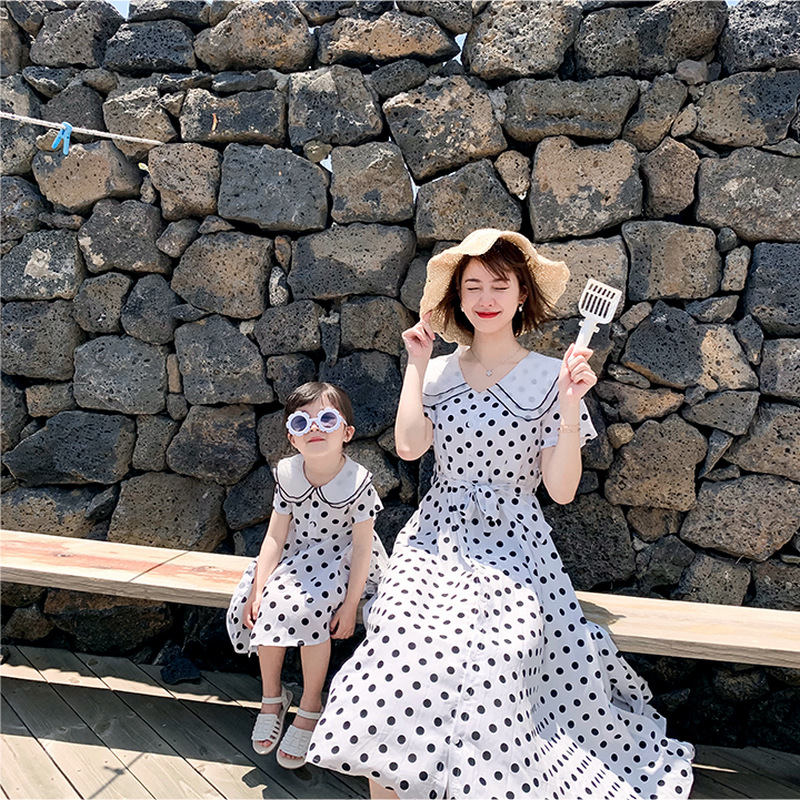 High-quality quick-drying anti-pilling cotton polka dot parent-child mother and daughter suit dress