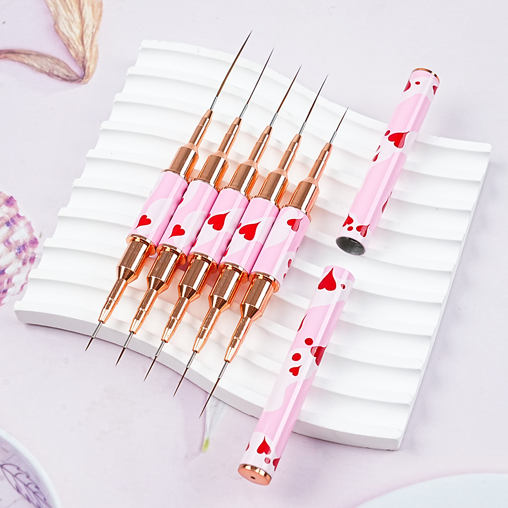 Pink Love Handle Dual Sided End Tip Brush Pen Double Head Nail Brush DIY Painting Untre Thin Stripe Liner Nail Brush