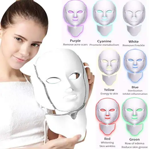 Multifunction Colorful PDT Photon Facial 7 Colors Led Photon LED Face Mask Skin Care With Neck Rejuvenation Led Face Mask