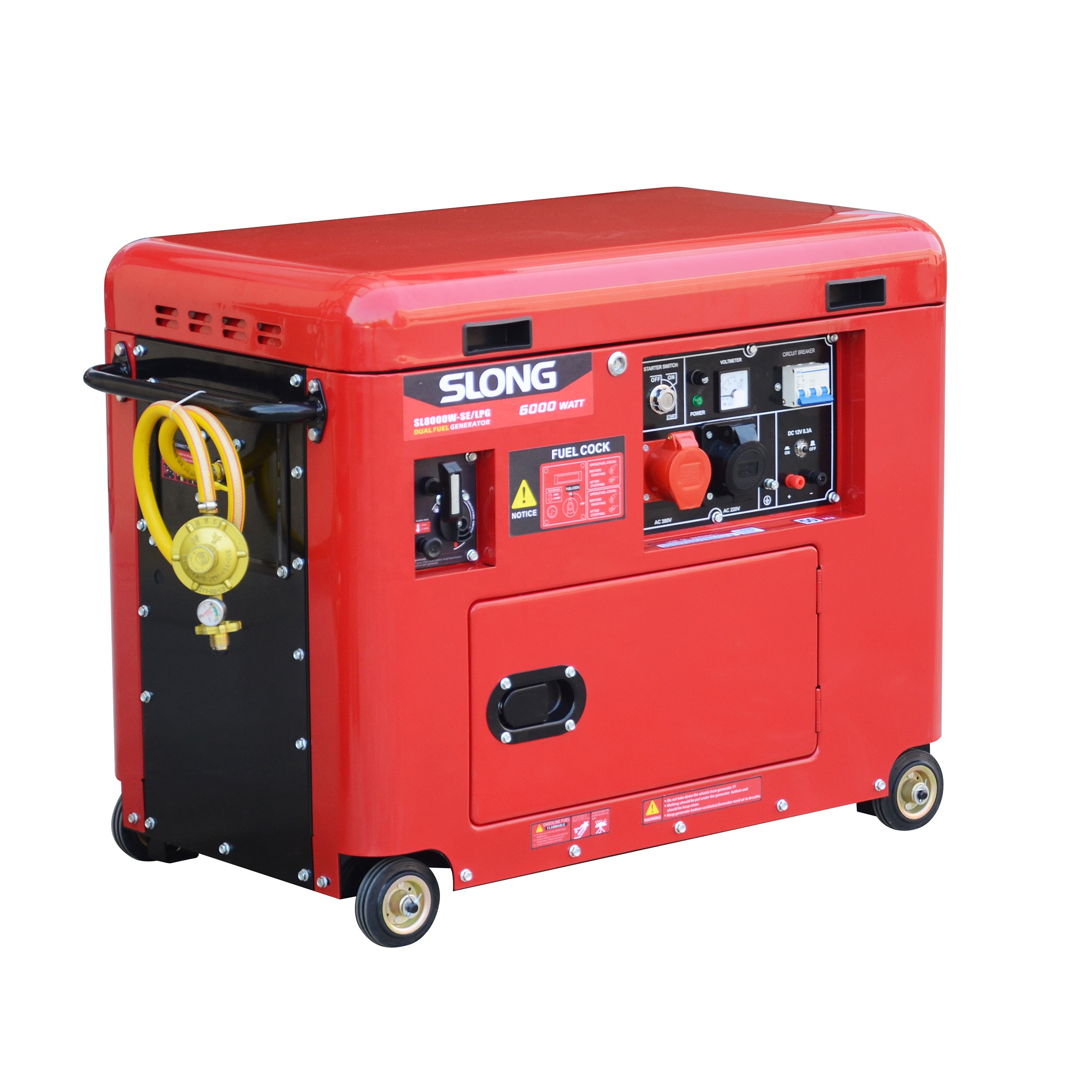 Двухтопливный Супер Бесшумный gasoliine генератор SL8000W-SE420CC красного цвета 6,0/6.5KW